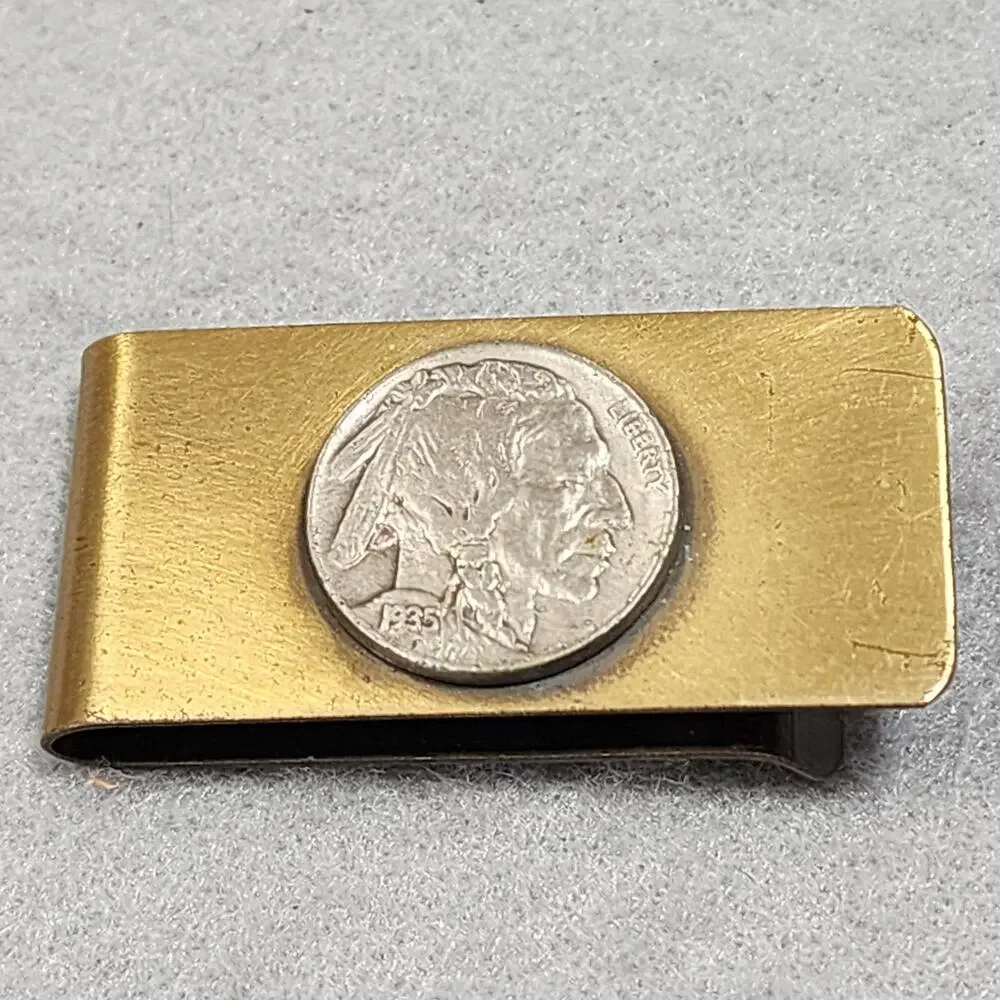 1935 U.S. Liberty Indian Head Coin On Silver Tone Credit Card/Money Clip Vintage